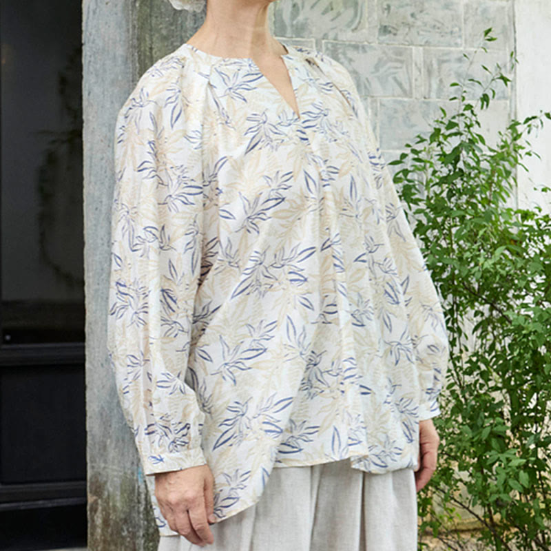 Maglietta da donna a maniche lunghe con motivo a tacche, motivo Buddha Stones, blu e beige, per anziani - image 3