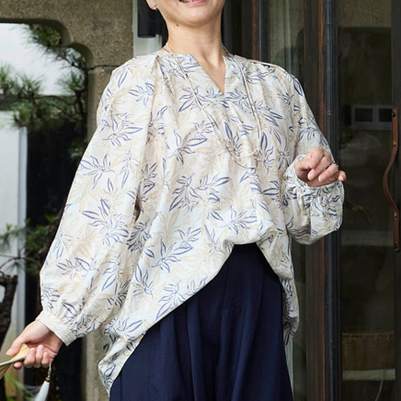 Maglietta da donna a maniche lunghe con motivo a tacche, motivo Buddha Stones, blu e beige, per anziani - image 13