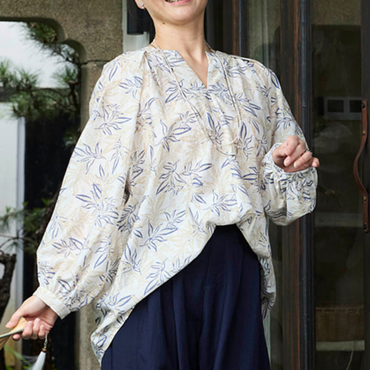 Maglietta da donna a maniche lunghe con motivo a tacche, motivo Buddha Stones, blu e beige, per anziani - image 13