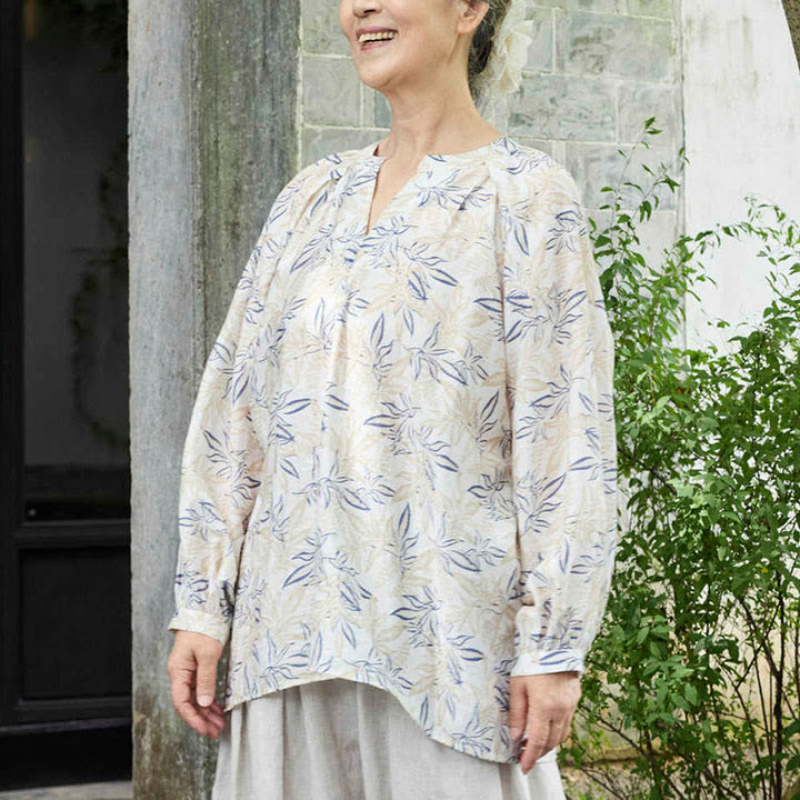 Maglietta da donna a maniche lunghe con motivo a tacche, motivo Buddha Stones, blu e beige, per anziani - image 4