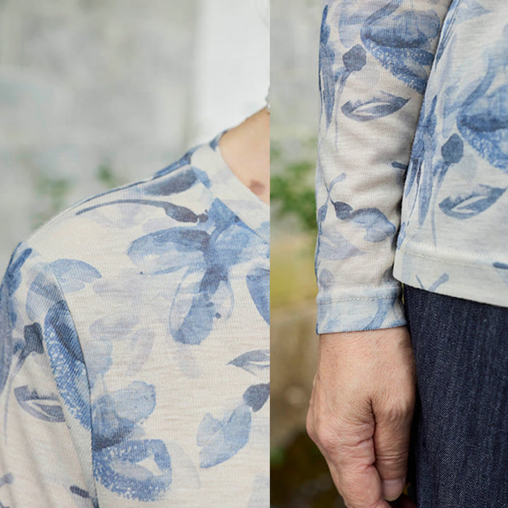 Maglietta a maniche lunghe da donna con motivo floreale blu autunnale Buddha Stones per anziani - image 12