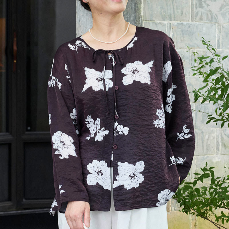 Camicia da donna a maniche lunghe con bottoni, motivo floreale nero con Buddha Stones, per anziani - Nero - US14, UK/AU18, EU46 (2XL) - image 0
