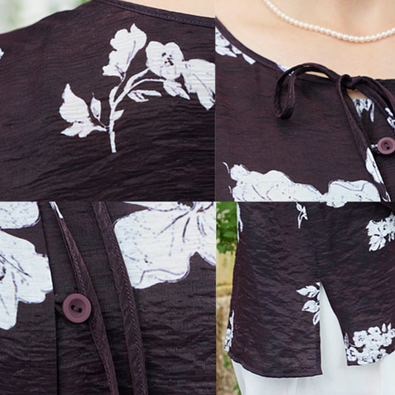 Camicia da donna a maniche lunghe con bottoni, motivo floreale nero con Buddha Stones, per anziani - image 7