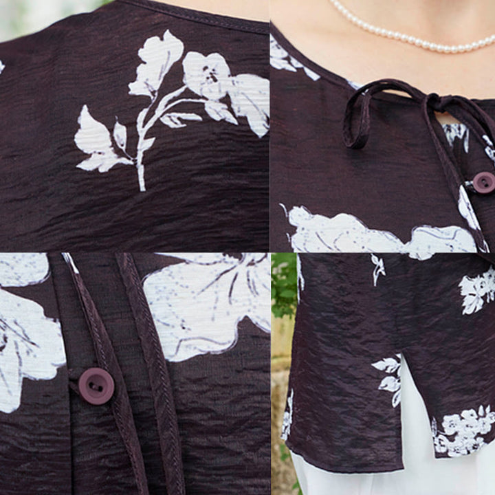 Camicia da donna a maniche lunghe con bottoni, motivo floreale nero con Buddha Stones, per anziani - image 7