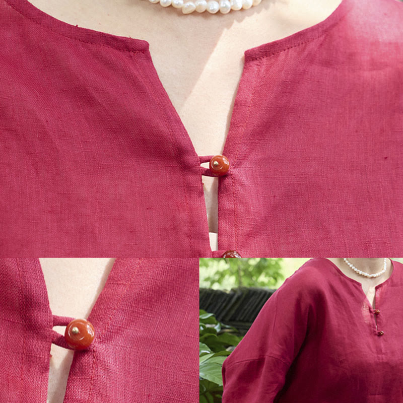 Camicia da donna a maniche lunghe in lino tinta unita con Buddha Stones per anziani - image 20