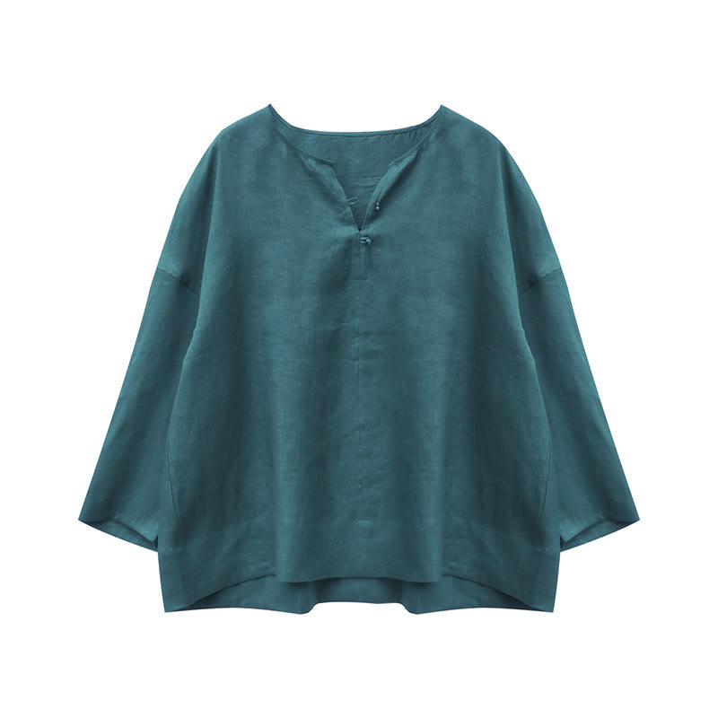 Camicia da donna a maniche lunghe in lino tinta unita con Buddha Stones per anziani - image 14