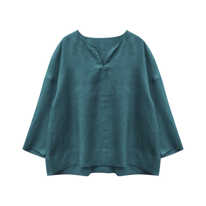 Camicia da donna a maniche lunghe in lino tinta unita con Buddha Stones per anziani - image 14