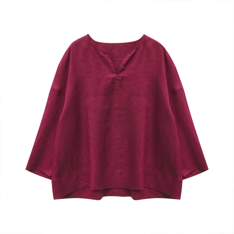 Camicia da donna a maniche lunghe in lino tinta unita con Buddha Stones per anziani - image 21