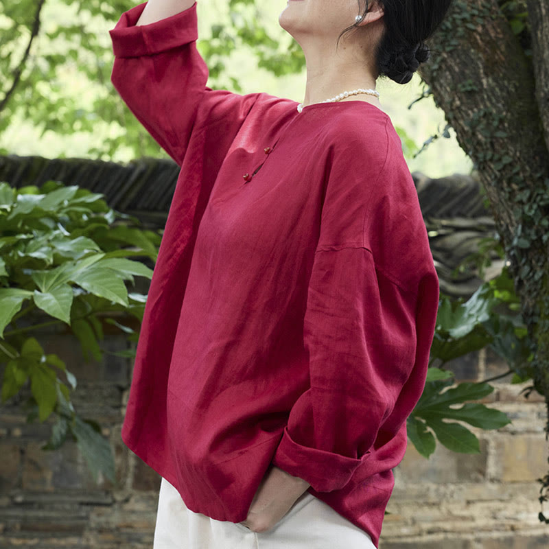 Camicia da donna a maniche lunghe in lino tinta unita con Buddha Stones per anziani - image 17