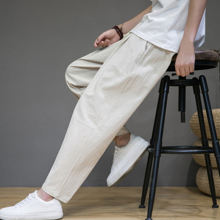 Pantaloni da uomo in cotone e lino con coulisse, con tasche, modello affusolato, casual, colore puro, motivo Buddha Stones - image 18