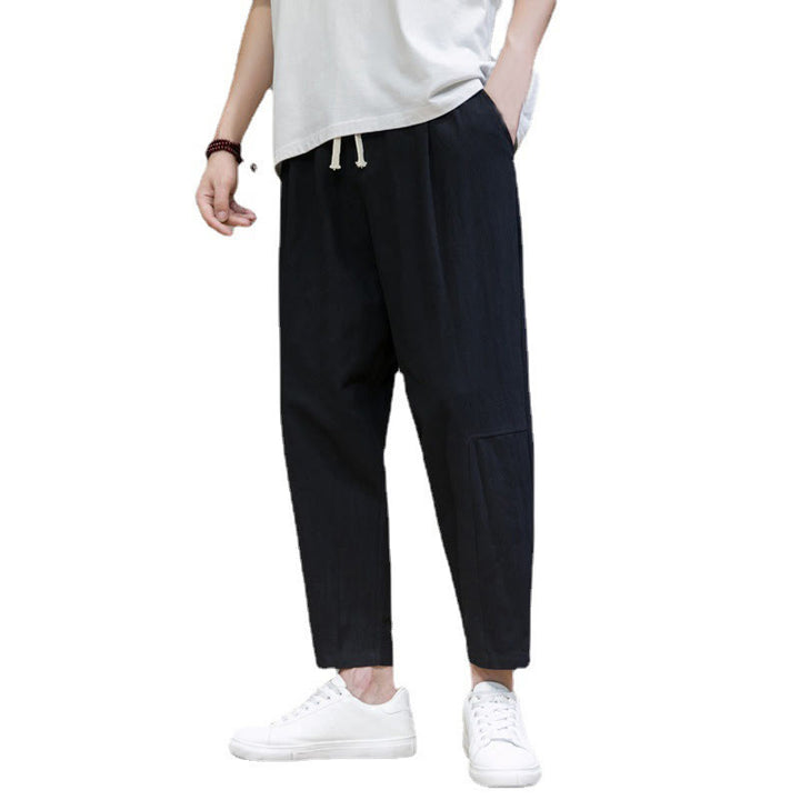 Pantaloni da uomo in cotone e lino con coulisse, con tasche, modello affusolato, casual, colore puro, motivo Buddha Stones - image 7