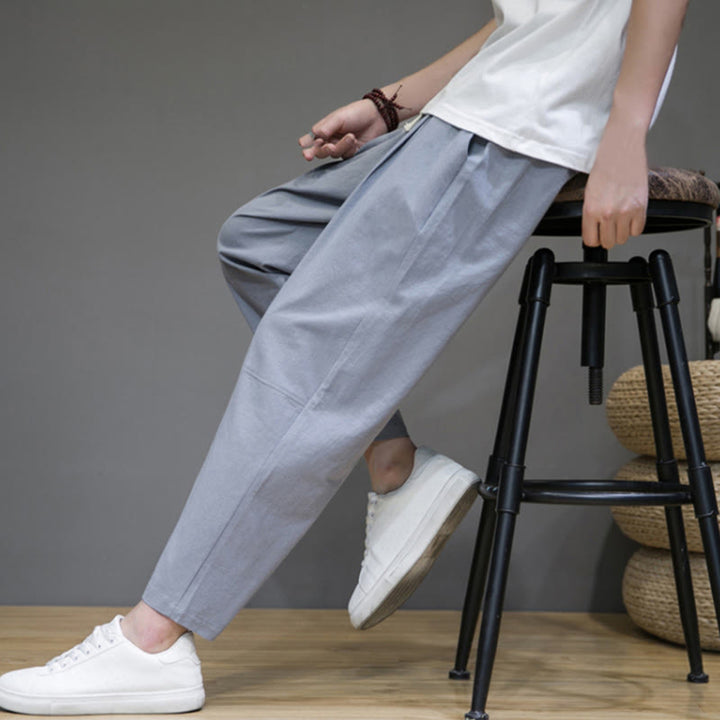 Pantaloni da uomo in cotone e lino con coulisse, con tasche, modello affusolato, casual, colore puro, motivo Buddha Stones - image 21