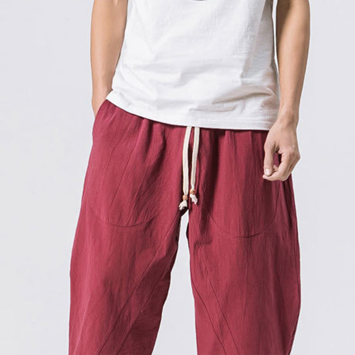 Pantaloni da uomo con coulisse, lunghezza 7-8, casual, semplici e semplici, con tasche, modello Buddha Stones - image 8