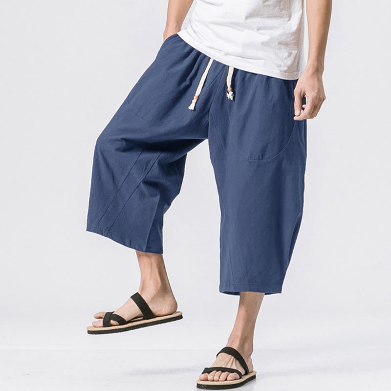 Pantaloni da uomo con coulisse, lunghezza 7-8, casual, semplici e semplici, con tasche, modello Buddha Stones - Blu notte - US/UK/AU46, EU56 (5XL) - image 15