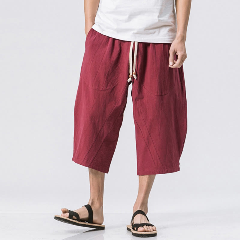 Pantaloni da uomo con coulisse, lunghezza 7-8, casual, semplici e semplici, con tasche, modello Buddha Stones - Cremisi - US/UK/AU46, EU56 (5XL) - image 4