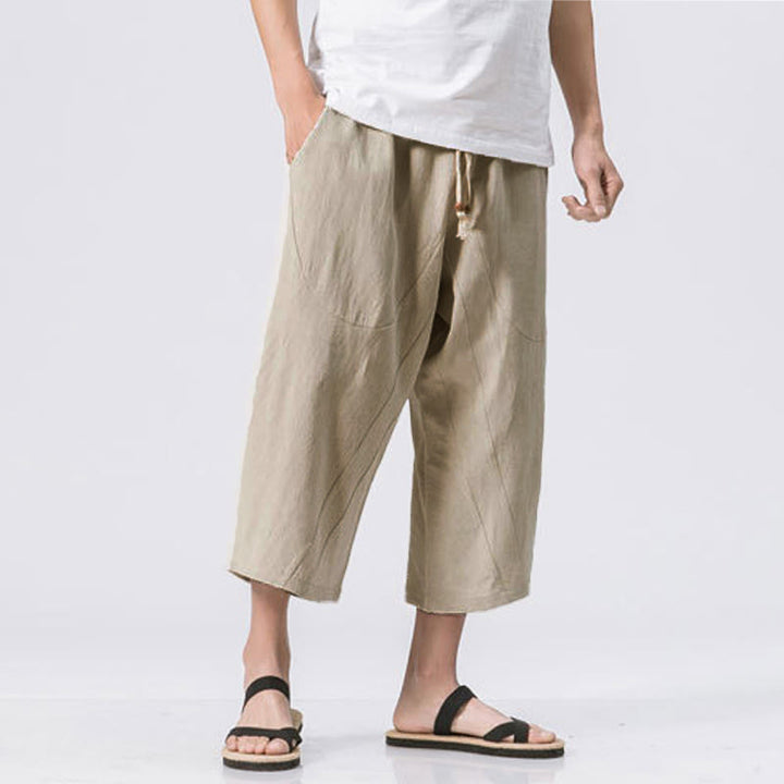 Pantaloni da uomo con coulisse, lunghezza 7-8, casual, semplici e semplici, con tasche, modello Buddha Stones - Beige - US/UK/AU46, EU56 (5XL) - image 12