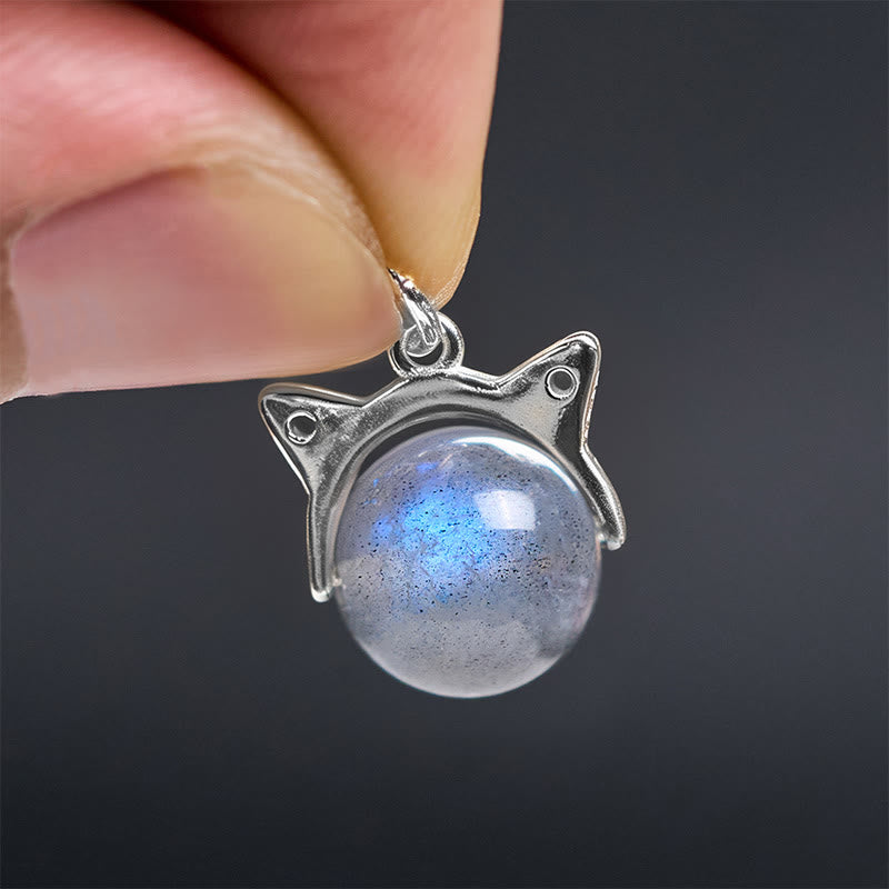 Collana con ciondolo a forma di gatto in argento sterling 925 con pietra di luna e pietre Buddha Stones - image 5