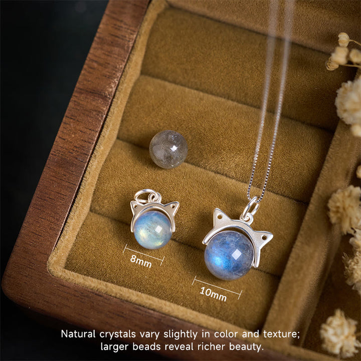 Collana con ciondolo a forma di gatto in argento sterling 925 con pietra di luna e pietre Buddha Stones - image 3