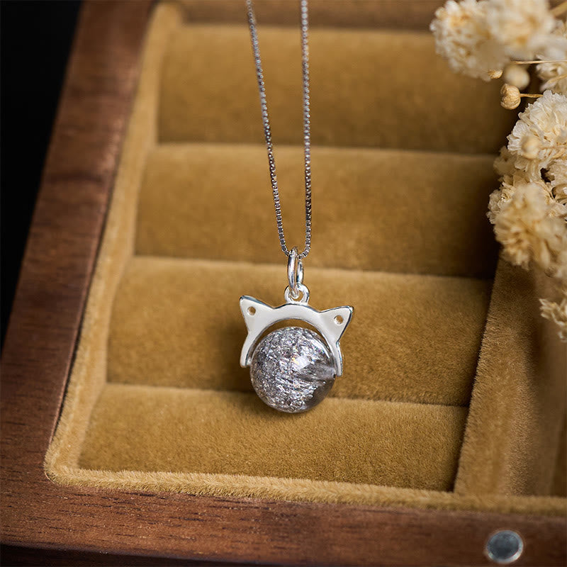 Collana con ciondolo a forma di gatto in argento sterling 925 con Buddha Stones e argento naturale Super Seven Crystal - image 1