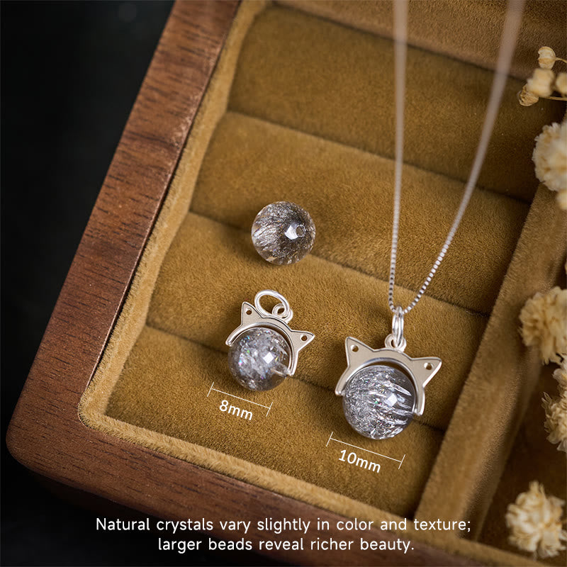 Collana con ciondolo a forma di gatto in argento sterling 925 con Buddha Stones e argento naturale Super Seven Crystal - image 3
