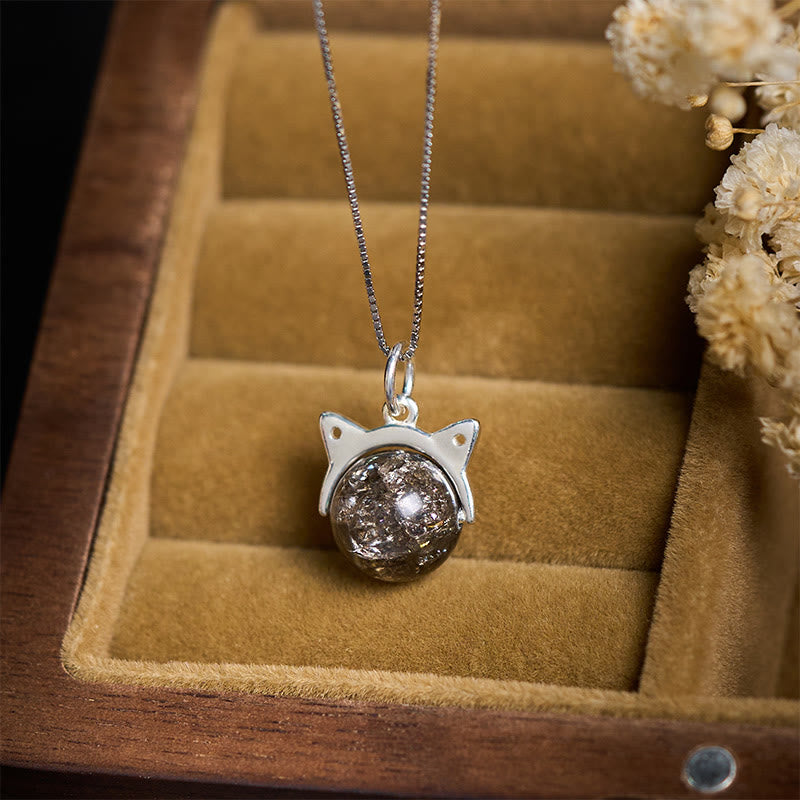 Collana con ciondolo a forma di gatto in argento sterling 925 con cristalli neri naturali Super Seven Buddha Stones - image 1
