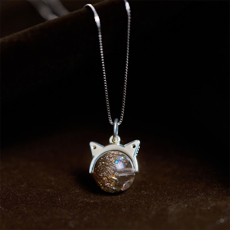 Collana con ciondolo a forma di gatto in argento sterling 925 con cristalli neri naturali Super Seven Buddha Stones - Catena da 10 mm + 0,8 mm - image 0