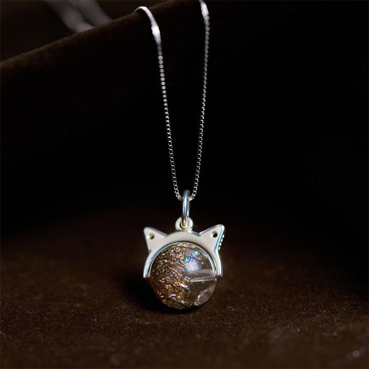 Collana con ciondolo a forma di gatto in argento sterling 925 con cristalli neri naturali Super Seven Buddha Stones - Catena da 10 mm + 0,8 mm - image 0