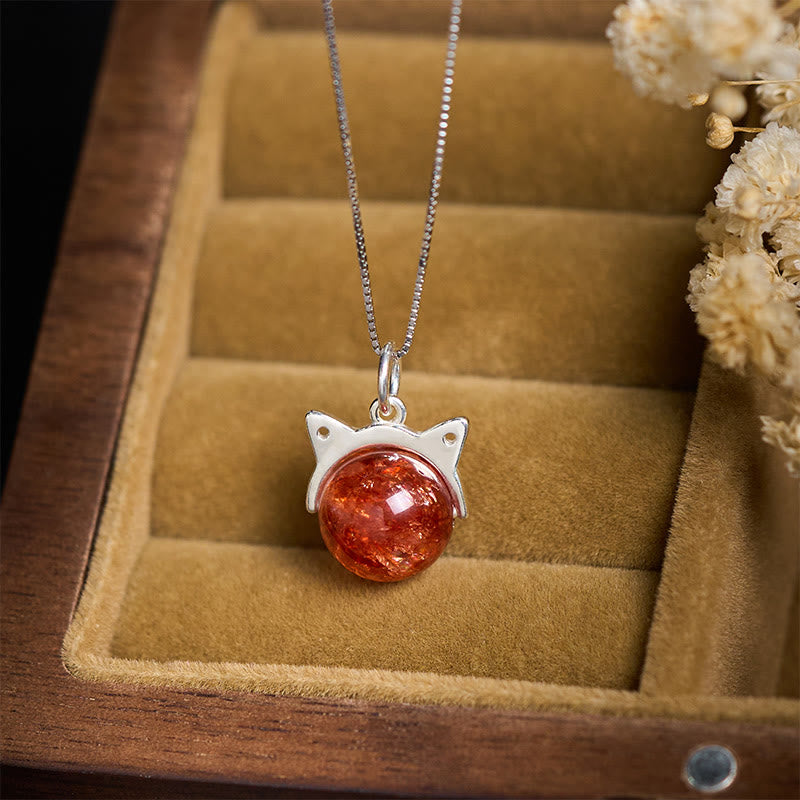 Collana con ciondolo a forma di gatto in argento sterling 925 con cristalli rossi naturali Super Seven Buddha Stones - image 1