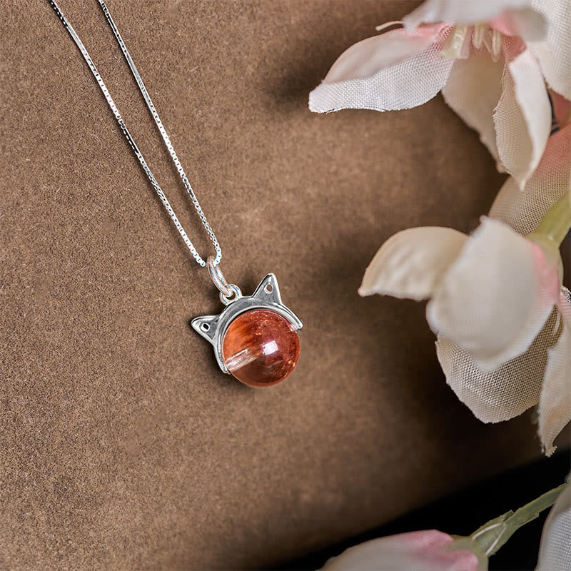 Collana con ciondolo a forma di gatto in argento sterling 925 con cristalli rossi naturali Super Seven Buddha Stones - image 2