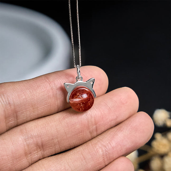 Collana con ciondolo a forma di gatto con cristalli Super Seven Fireworks in argento sterling 925 e oro naturale Buddha Stones - image 3