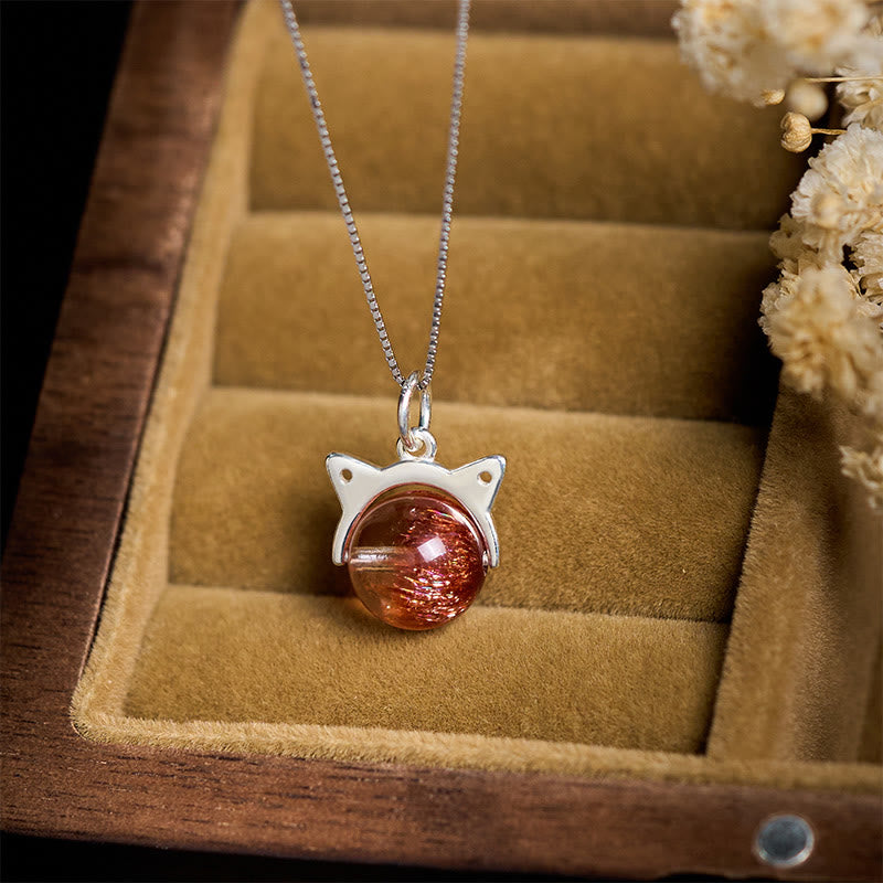 Collana con ciondolo a forma di gatto con cristalli Super Seven Fireworks in argento sterling 925 e oro naturale Buddha Stones - image 1