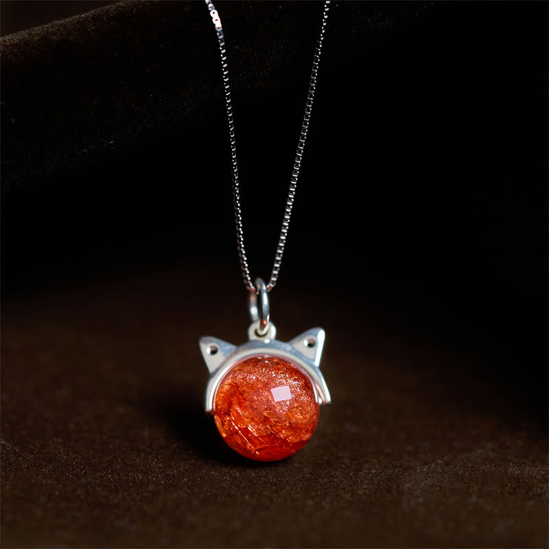 Collana con ciondolo a forma di gatto con cristalli Super Seven Fireworks in argento sterling 925 e oro naturale Buddha Stones - Catena da 10 mm + 0,8 mm - image 0