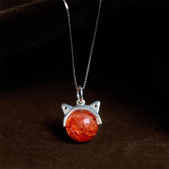 Collana con ciondolo a forma di gatto con cristalli Super Seven Fireworks in argento sterling 925 e oro naturale Buddha Stones - Catena da 10 mm + 0,8 mm - image 0