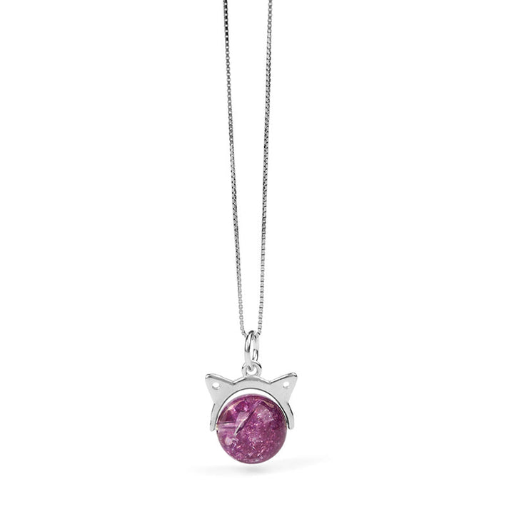 Collana con ciondolo a forma di gatto con cristalli Super Seven Fireworks in argento sterling 925 , Buddha Stones, colore viola chiaro naturale - image 6
