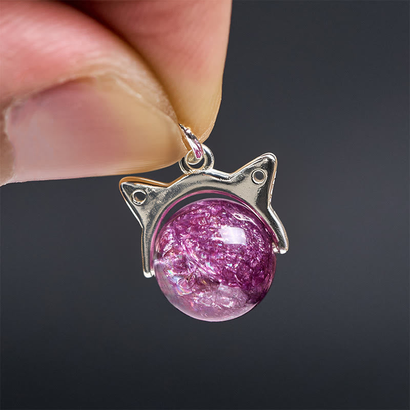 Collana con ciondolo a forma di gatto con cristalli Super Seven Fireworks in argento sterling 925 , Buddha Stones, colore viola chiaro naturale - image 5