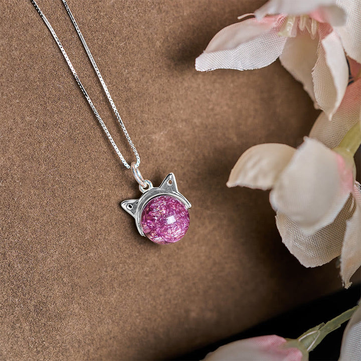 Collana con ciondolo a forma di gatto con cristalli Super Seven Fireworks in argento sterling 925 , Buddha Stones, colore viola chiaro naturale - image 2