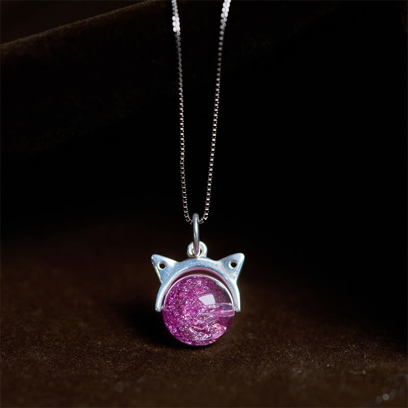 Collana con ciondolo a forma di gatto con cristalli Super Seven Fireworks in argento sterling 925 , Buddha Stones, colore viola chiaro naturale - Catena da 10 mm + 0,8 mm - image 0