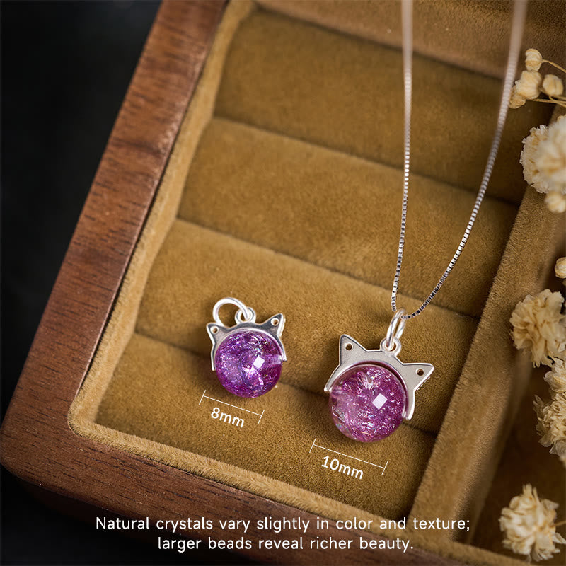 Collana con ciondolo a forma di gatto con cristalli Super Seven Fireworks in argento sterling 925 , Buddha Stones, colore viola chiaro naturale - image 3