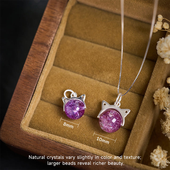 Collana con ciondolo a forma di gatto con cristalli Super Seven Fireworks in argento sterling 925 , Buddha Stones, colore viola chiaro naturale - image 3