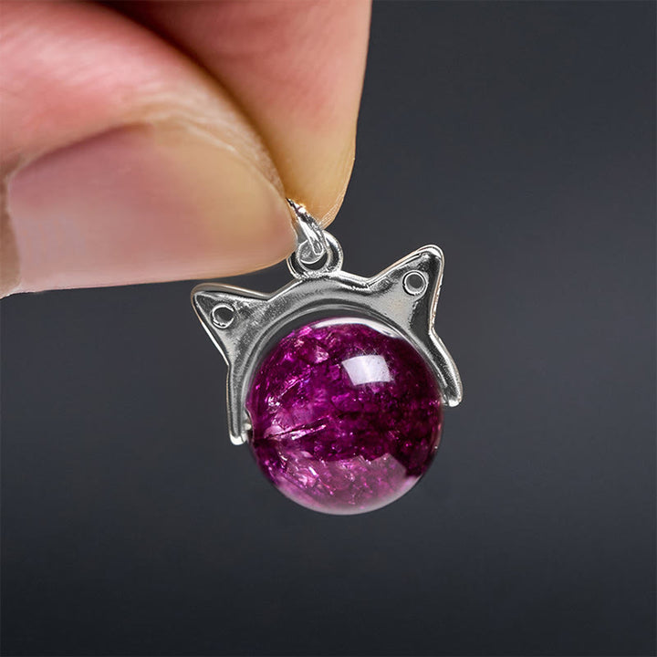 Collana con ciondolo a forma di gatto con cristalli Super Seven, in argento sterling 925, con fuochi d'artificio viola scuro naturale Buddha Stones - image 5
