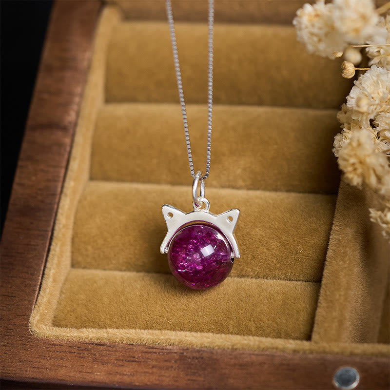 Collana con ciondolo a forma di gatto con cristalli Super Seven, in argento sterling 925, con fuochi d'artificio viola scuro naturale Buddha Stones - image 1