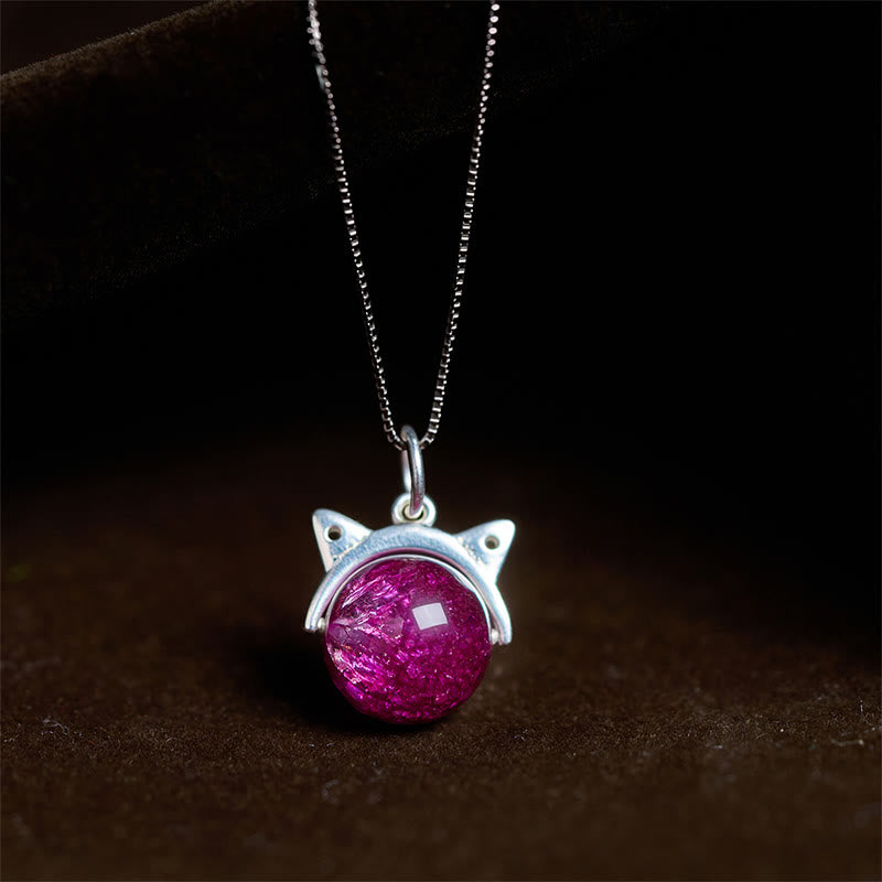 Collana con ciondolo a forma di gatto con cristalli Super Seven, in argento sterling 925, con fuochi d'artificio viola scuro naturale Buddha Stones - Catena da 10 mm + 0,8 mm - image 0