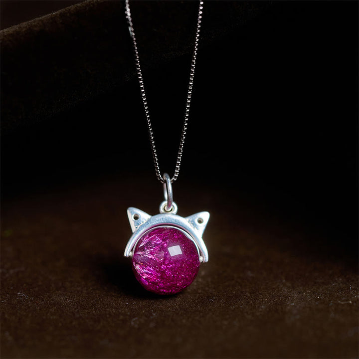 Collana con ciondolo a forma di gatto con cristalli Super Seven, in argento sterling 925, con fuochi d'artificio viola scuro naturale Buddha Stones - Catena da 10 mm + 0,8 mm - image 0