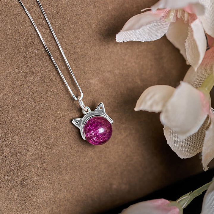 Collana con ciondolo a forma di gatto con cristalli Super Seven, in argento sterling 925, con fuochi d'artificio viola scuro naturale Buddha Stones - image 2