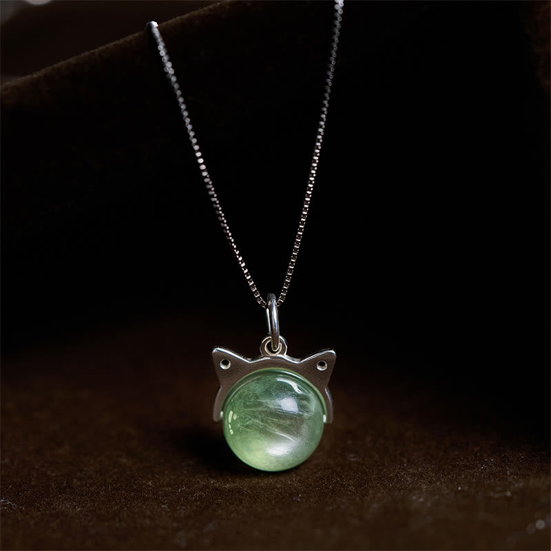 Collana con ciondolo di protezione per gatti in argento sterling 925 con lepidolite verde naturale Buddha Stones - Catena da 10 mm + 0,8 mm - image 0