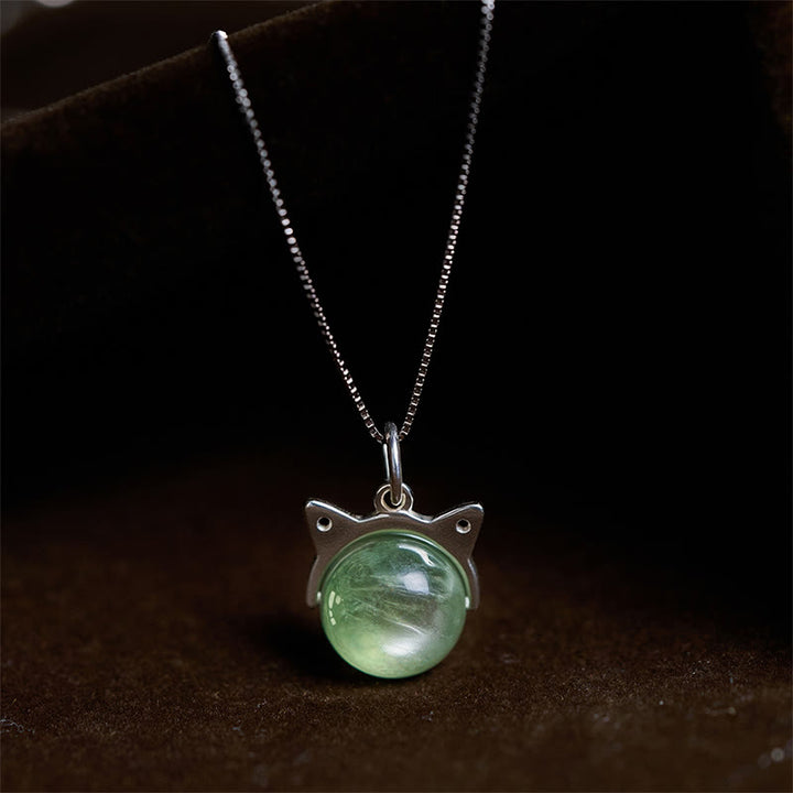 Collana con ciondolo di protezione per gatti in argento sterling 925 con lepidolite verde naturale Buddha Stones - Catena da 10 mm + 0,8 mm - image 0