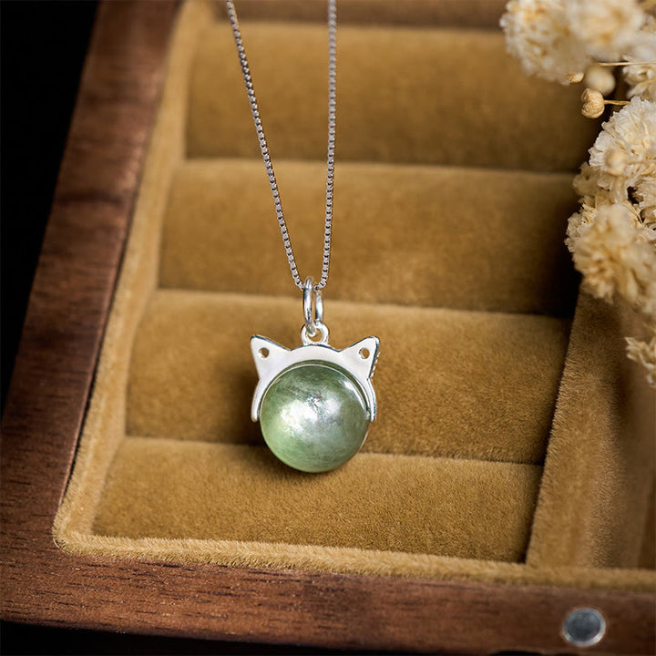 Collana con ciondolo di protezione per gatti in argento sterling 925 con lepidolite verde naturale Buddha Stones - image 1