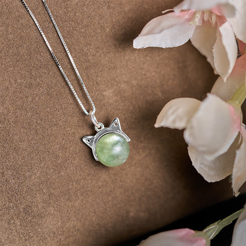Collana con ciondolo di protezione per gatti in argento sterling 925 con lepidolite verde naturale Buddha Stones - image 2