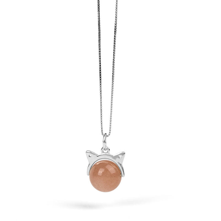 Collana con ciondolo a forma di gatto in argento sterling 925 con pietra di luna arancione naturale, motivo: Buddha Stones - image 6