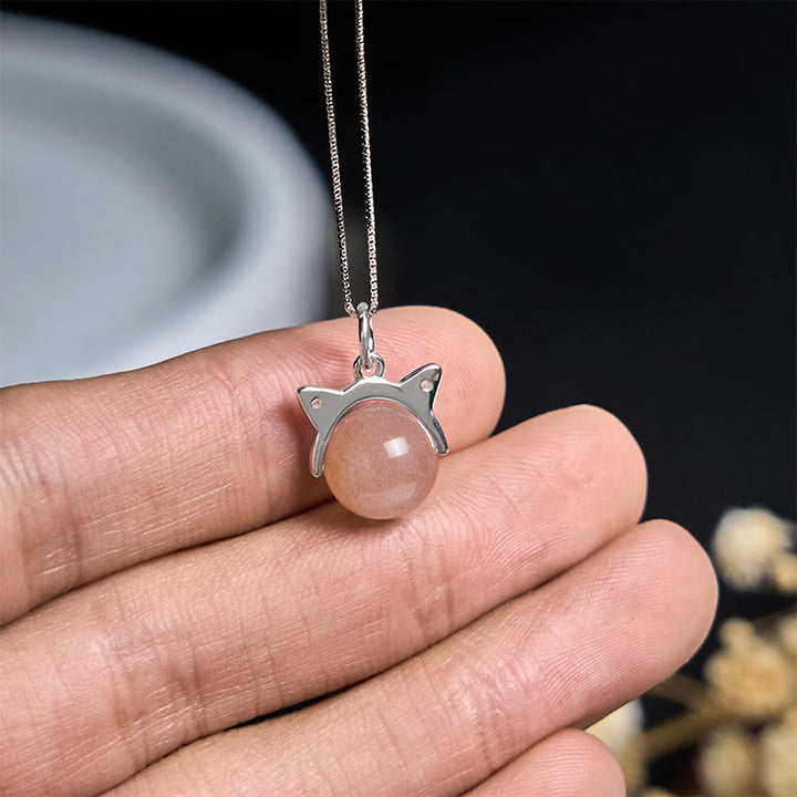 Collana con ciondolo a forma di gatto in argento sterling 925 con pietra di luna arancione naturale, motivo: Buddha Stones - image 4